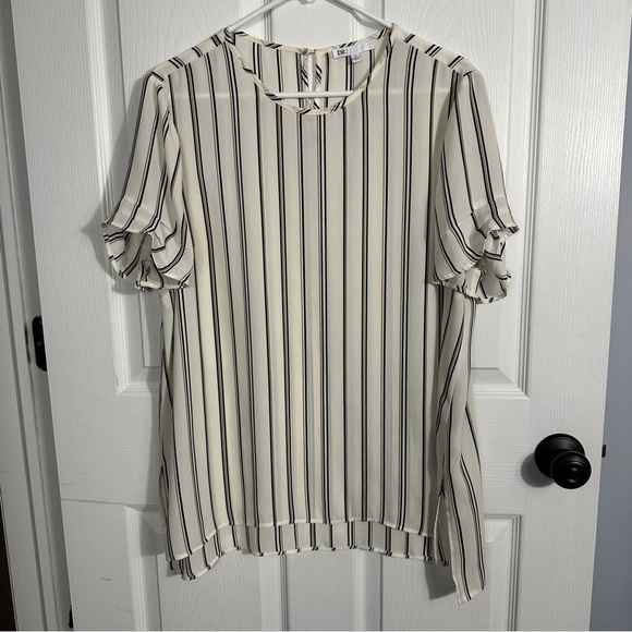 DR2 semi-sheer short sleeved tunic, size XL, polyester, stripe, office - Picture 1 of 11